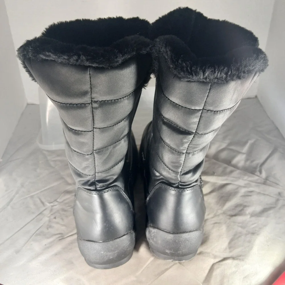 Totes Jennifer Black Quilted Faux‎ Fur Lined Winter Boots Womens 9 Medium Zip Up